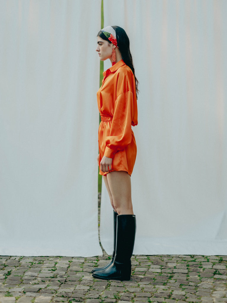 Alma blouse with mother-of-pearl buttons, made from 3 recycled PET bottles, eco-friendly, Siesta Peach.