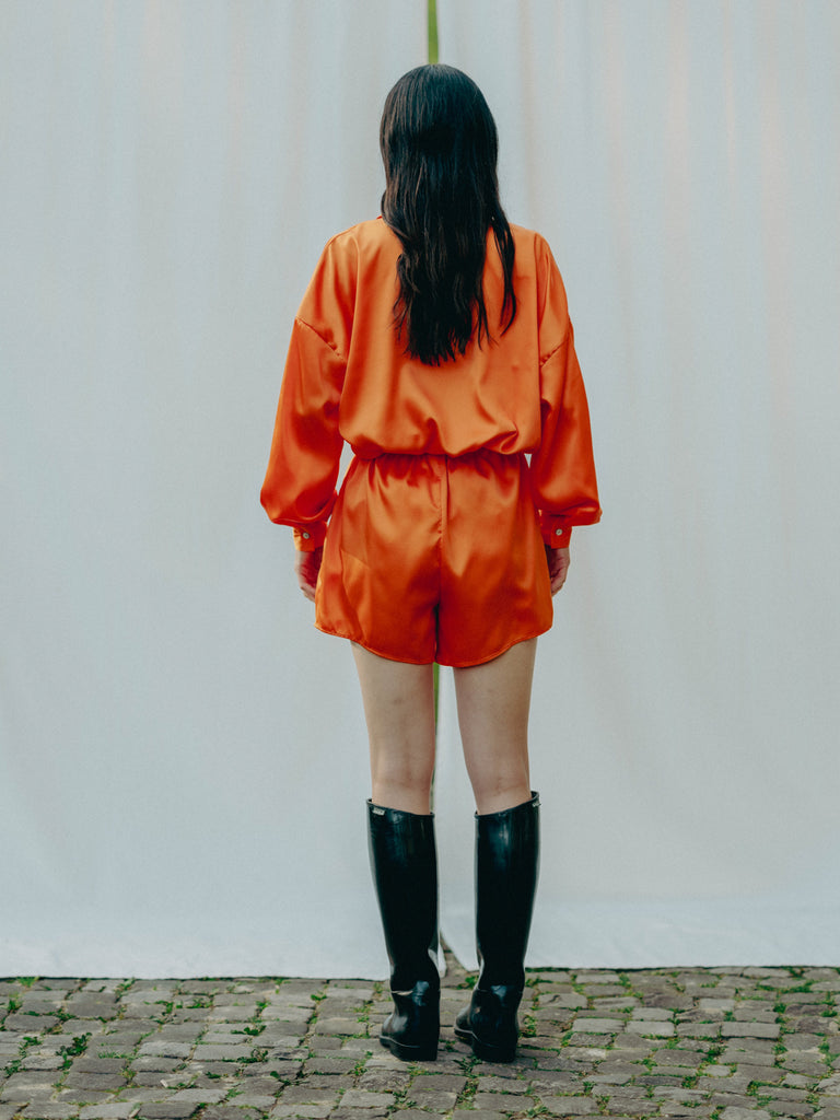 Alma blouse with mother-of-pearl buttons, made from 3 recycled PET bottles, eco-friendly, Siesta Peach.