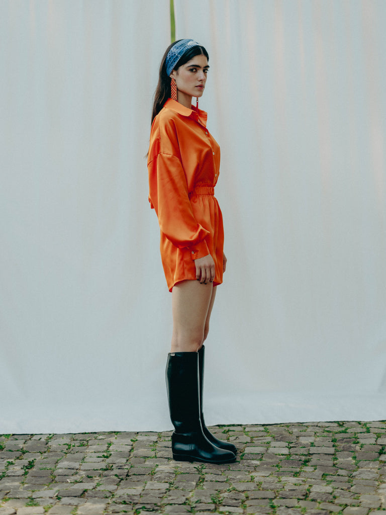 Alma blouse with mother-of-pearl buttons, made from 3 recycled PET bottles, eco-friendly, Siesta Peach.