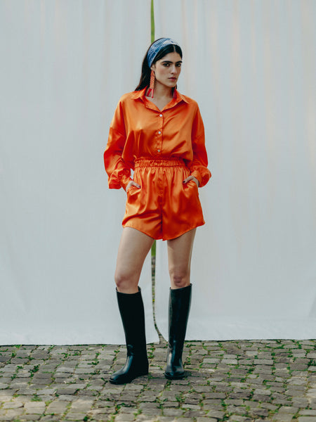 Alma blouse with mother-of-pearl buttons, made from 3 recycled PET bottles, eco-friendly, Siesta Peach.