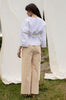 GOTS organic cotton ADELE pants in vichy pattern, vegan, handmade in Switzerland, tailored fit.